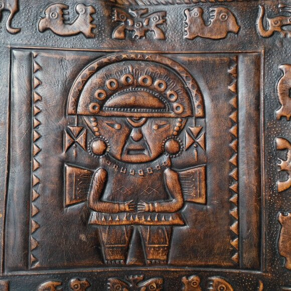 Angel Pazmino Tooled Leather Chair Seat Replacement Part Mexican Aztec Vintage - Picture 7 of 16